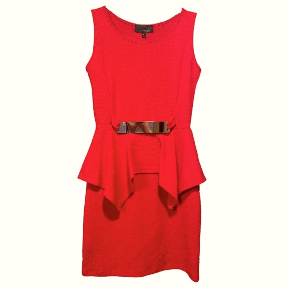 Hypnotik Red Peplum Belted Dress - Picture 2 of 6